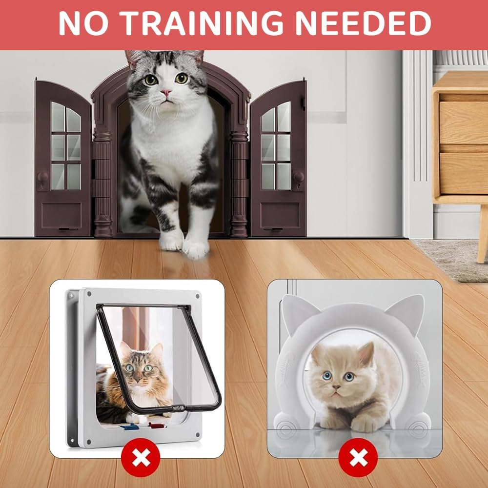 JIUSEGE Indoor Cat Door &ndash; No-Flap French Bi-Fold Pet Door for Cats up to 11 KG, Odor-Isolating Design, Easy DIY Installation, Secure Fit, Brown &ndash; 24 X 27.5 X 7.2 CM image number 4