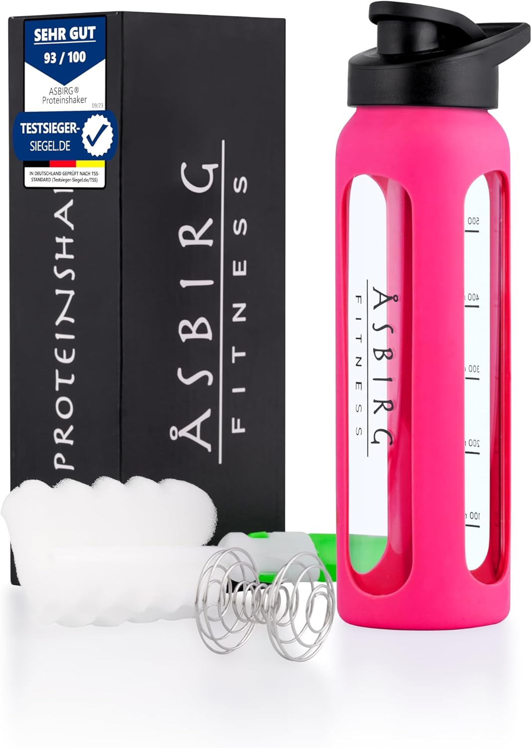 Asbirg Glass Protein Shaker 700 Ml - Bpa-Free, Leak-Proof & Robust - Protein Shaker with Borosilicate Glass Mixball - Drinking Bottle for Fitness & Sports | Aqua Blue