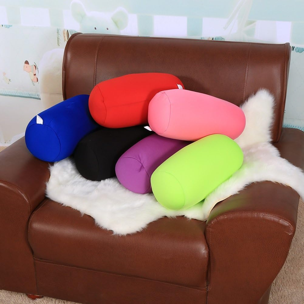 Micro Mini Microbead Roll Pillow Back Cushion Car Seat Sofa Column Pillow Sleeping Neck Support for Home Office Travel (Black)