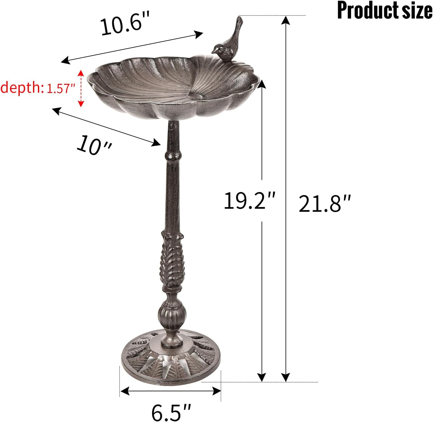 Sungmor Cast Iron Bird Bath for Outside, 21 Inch Height Garden Standing Feeder, Antique Style & Shell-Shape Bird Bath Bowl, Decorative Pedestal Birdbath, Outdoor Yard Deck Patio Ornament - Standing  Shell image number 3