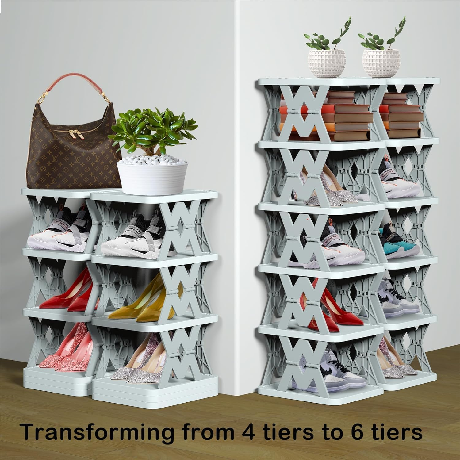 LABUBU Shoe Rack, 6 Tier Shoe Shelf without Assembly, Narrow Small Shoe Storage Space Saving, Shoe Organizer for Closet, Front Door Entrance, Entryway, Bedroom, White image number 2