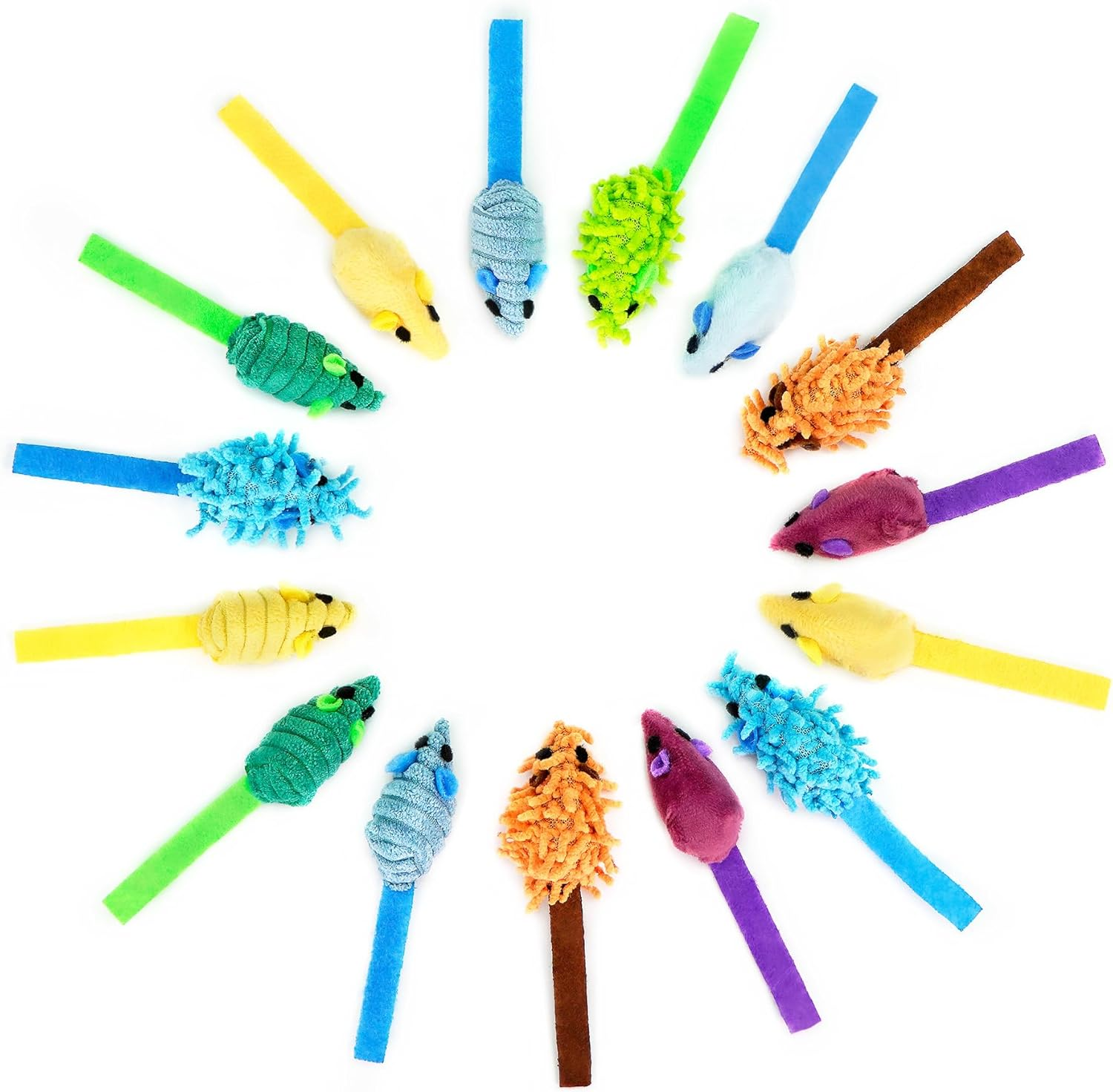 CHIWAVA 27PCS 2" Striped Shaggy Cat Toy Mice with Rattle Assorted Small Mouse Interactive Play for Indoor Cats Mix Color image number 2