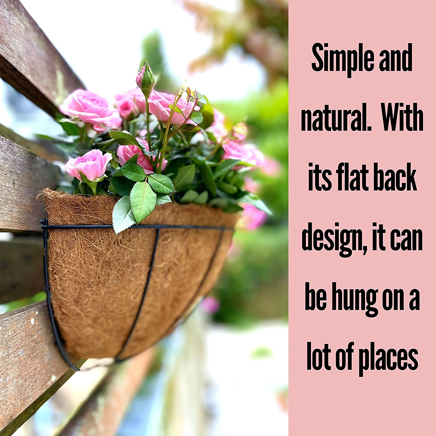 Lalagreen 16 Inch Large Wall Planter, 2 Pack Rail Hanging Pot with Coco Liner, Black Metal Wall Mounted Flower Basket Box Outdoor outside Fence Railing Plant Holder Deck Porch Patio Balcony Garden image number 5