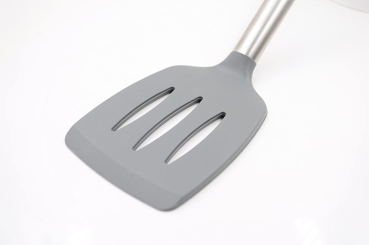 Igluu Meal Prep Grey Silicone Slotted Turner Spatula Heat Resistant Non-Stick Soft Grip, Stainless Steel image number 5