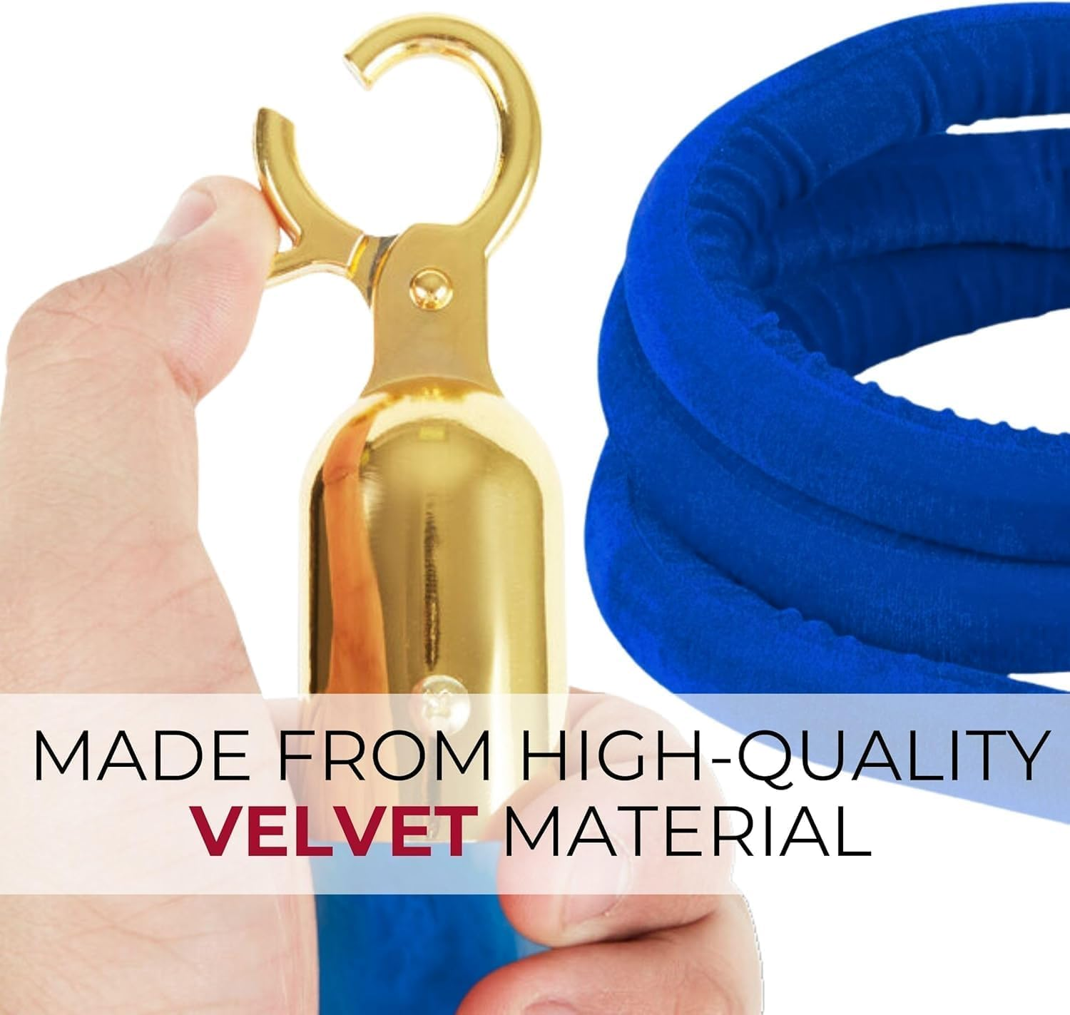 2PCS Blue Velvet Rope 5FT &ndash; Thick Barrier Cord for Red Carpet Stanchions Velvet Rope Barrier Poles and VIP Ropes Events Luxury Look for Ceremonial Event Entrances image number 1