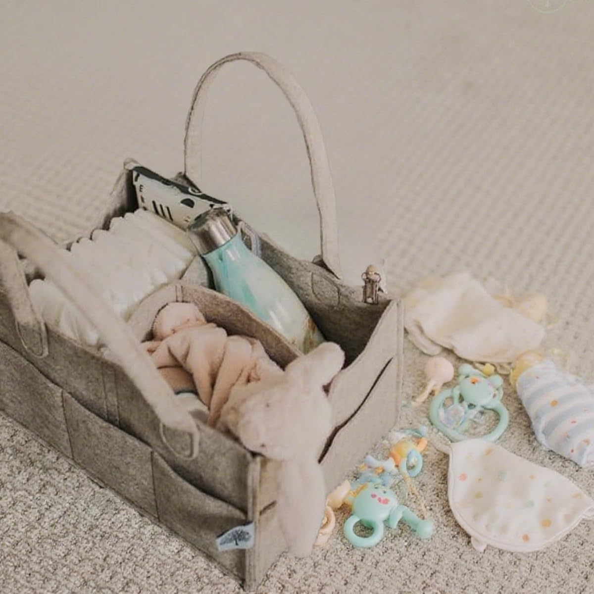 Nursery Storage Bin and Car Organizer for Diapers and Wipes - Oatmeal, Regular image number 4