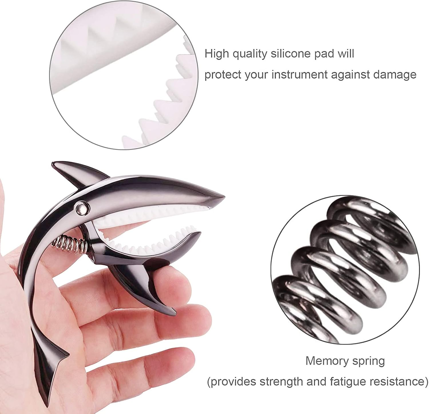 Lepxino Guitar Capo Shark Capo for Electric Accoustic Classical Guitar Ukulele Zinc Alloy Spring Capo (Dark Black) image number 6