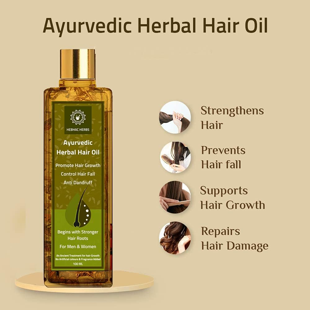 Ayurvedic Herbal Hair Oil Made with 21 Ayurvedic Herbs to Enhance Health, Multipurpose Hair Growth and anti Dandruff, Hair Fall Control, Thick and Long Hair by Hebhac Herbs (100Ml) image number 2