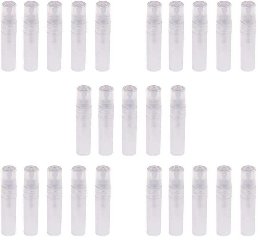 Haishell 150 Pcs Mini 2ML Atomizer Plastic Bottle Spray Refillable Perfume Empty Sample Bottle with 2 Pcs Mini Plastic Funnels and 2 Pcs Glass Droppers for Travel Party Portable Makeup Tool