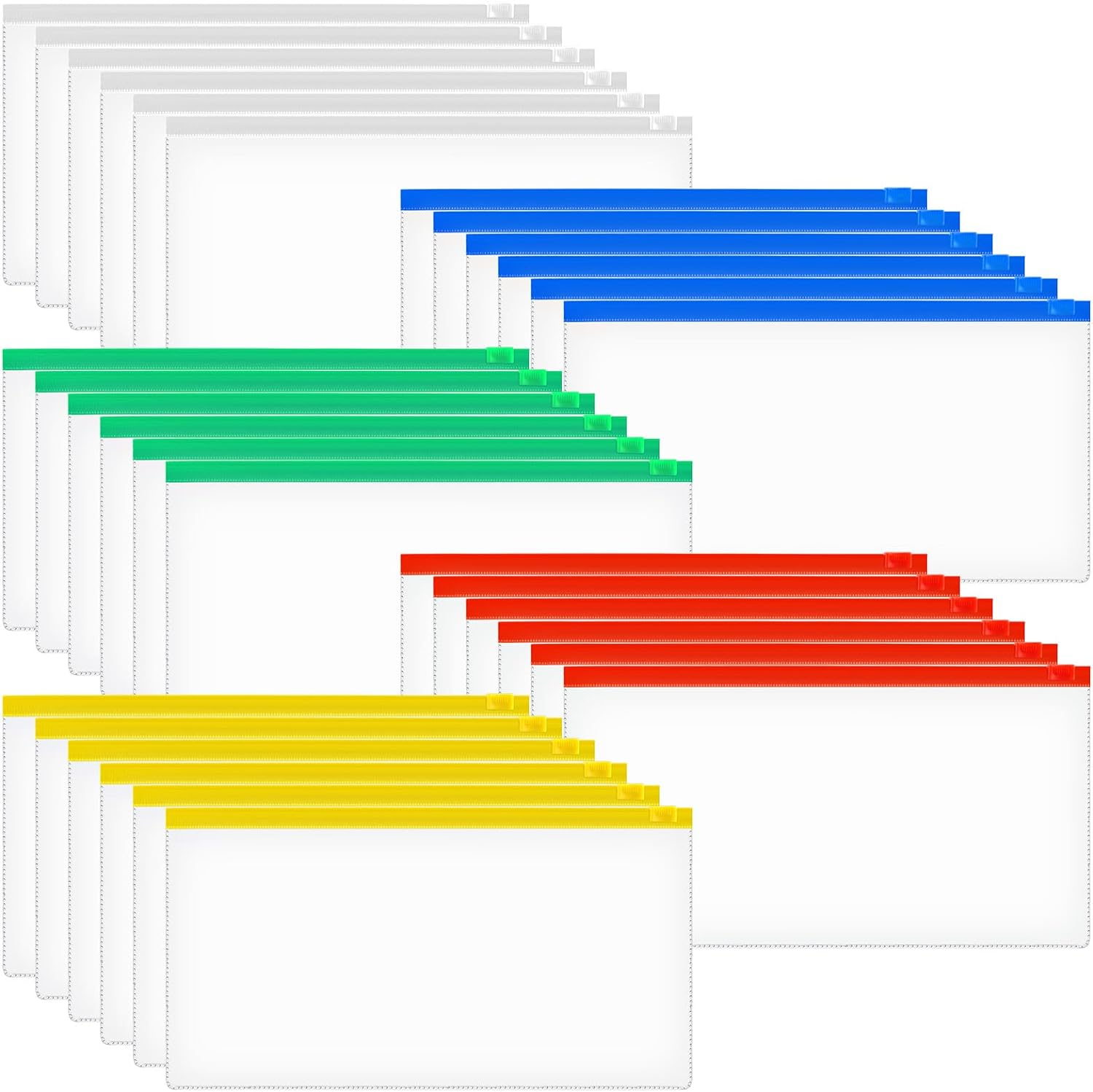 Glarks 30Pcs A6 Size Poly Zip Envelopes Mesh Zipper Pouch Envelope Zipper File Folders, 5 Colors Plastic Zipper Pouches with Label Pocket, Reusable Clear Pencil Bags for School and Office Supplies image number 6