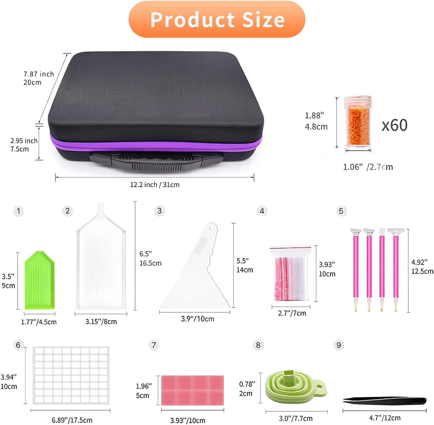 Diamond Art Tools Set, 60 Slots Diamond Set Diamond Painting Accessories Carrying Case with Tools and Accessories for Drill Pens (60) image number 3