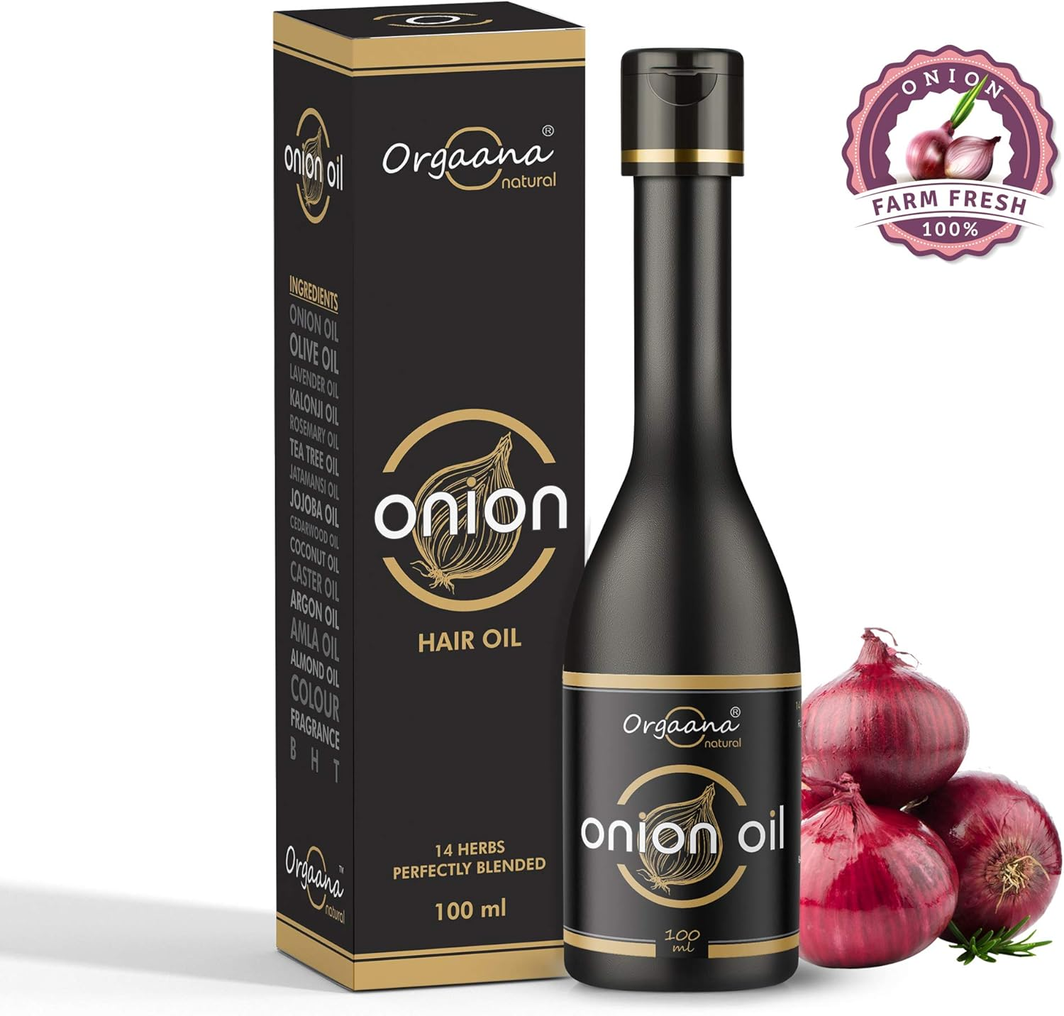 Orgaana Natural Herbal Onion Oil - anti Dandruff Oil 100Ml with 14 Essential Oils for Control Hair Fall,Nourish & Strenghtens Hair - 100% Natural Ingredients image number 1