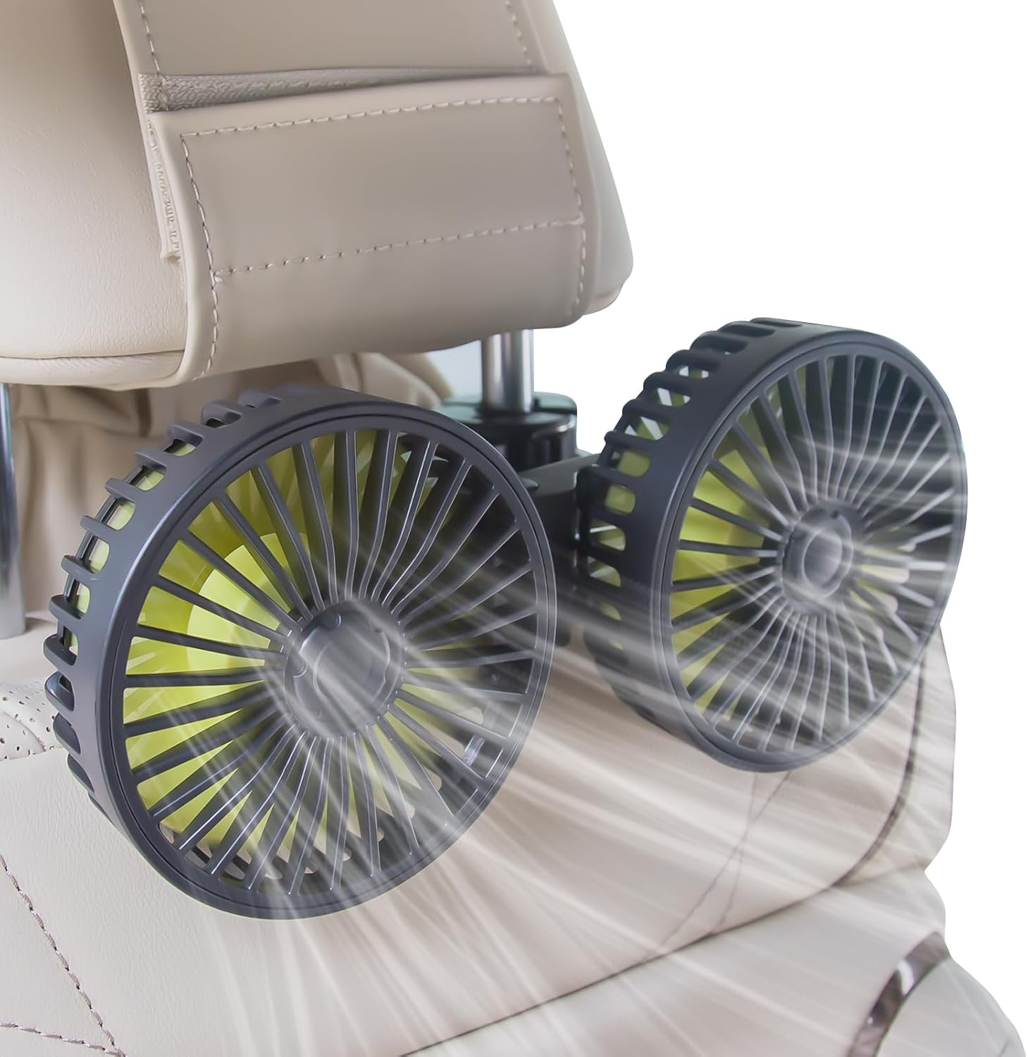 XOOL Car Fans for Backseat - Dual Head USB Cooling Car Fan for Kids, 360&deg; Rotatable Car Rear Headrest Fan, Air Circulation Fan with Adjustable Clip for Vehicles SUV RV Truck image number 3