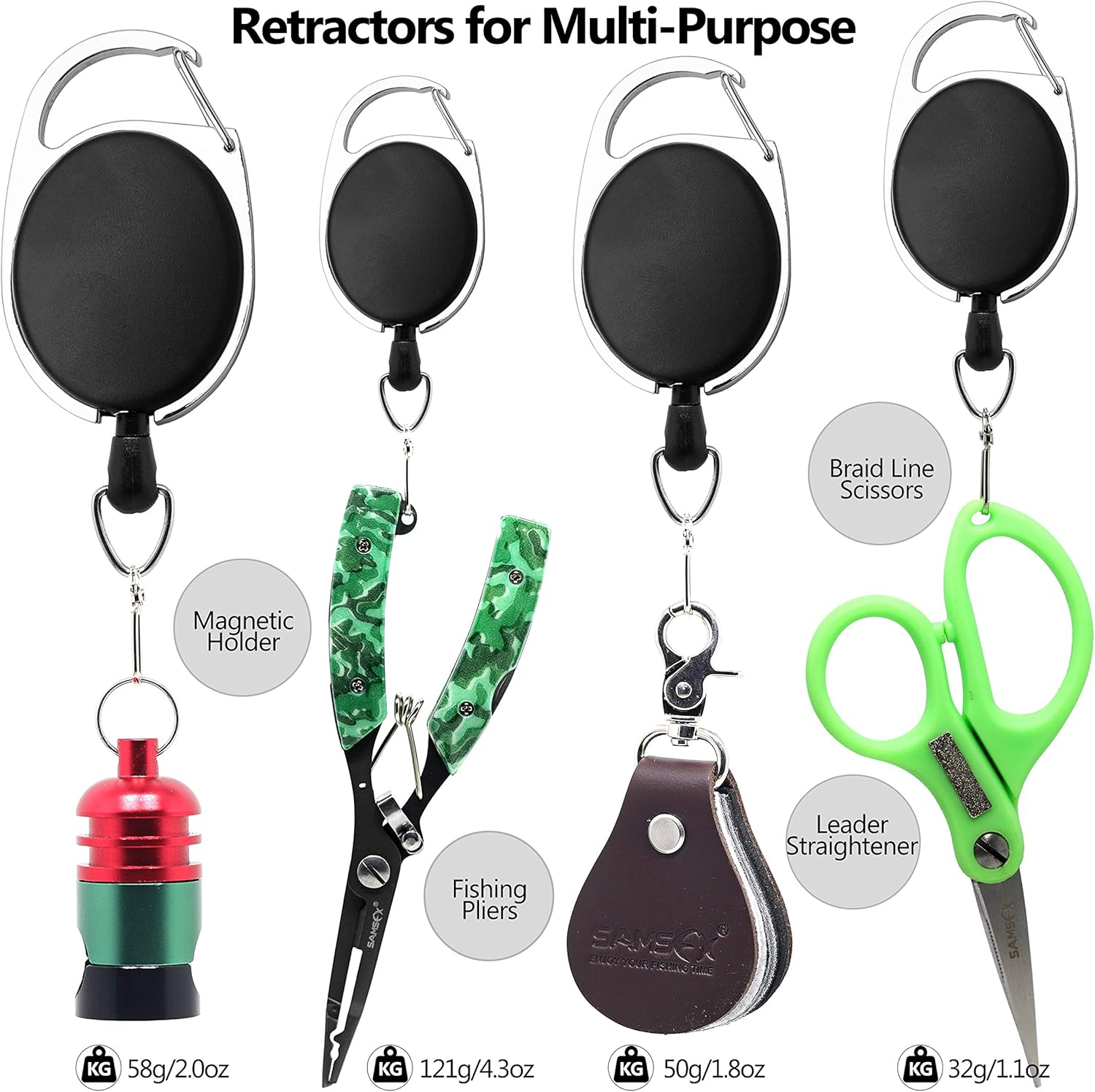 SAMSFX Fly Fishing Zinger Retractor for Anglers Vest Pack Tool Gear Assortment Combo 3Pcs in Pack image number 1