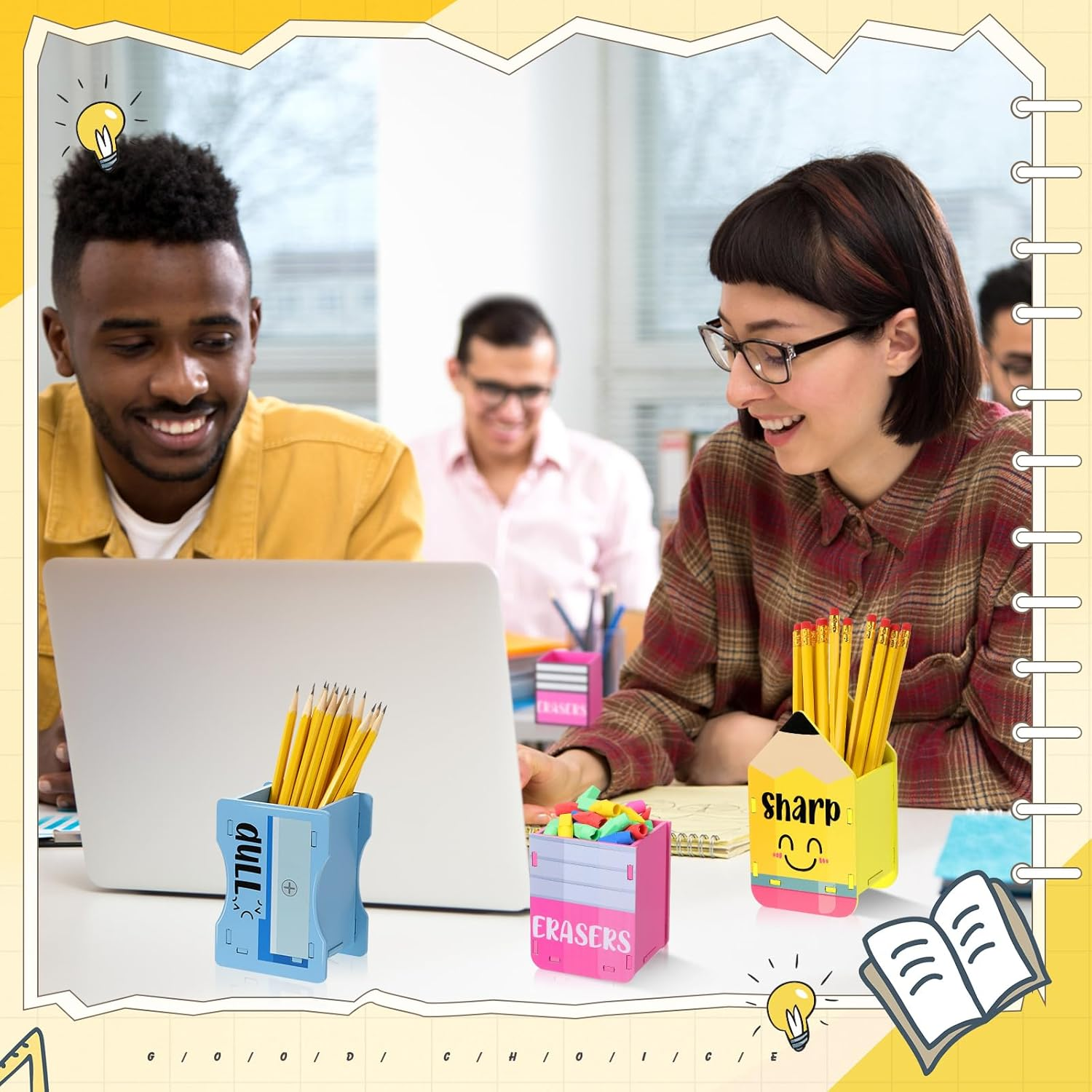 Amazingspark 3 Pcs Pencil Shaped Holder Sharp and Eraser and Dull Holder Wooden Dispenser Pencil Storage Organizer for Back to School Management Organization(Cute) image number 4