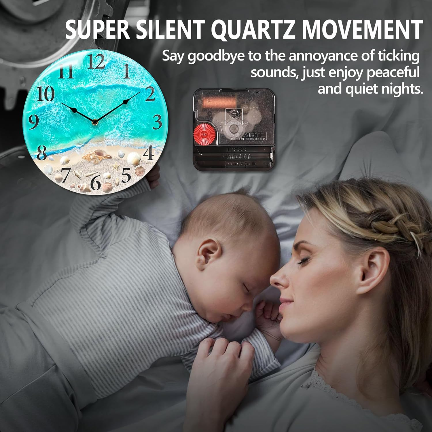 Coastal Nautical Glass Wall Clock with Seashell Design and Aesthetic Beach Theme - Battery Operated Silent Wall Decor for Home, Kitchen, Living Room, Office, Bedroom, or Bathroom (14 Inch,Teal) image number 5