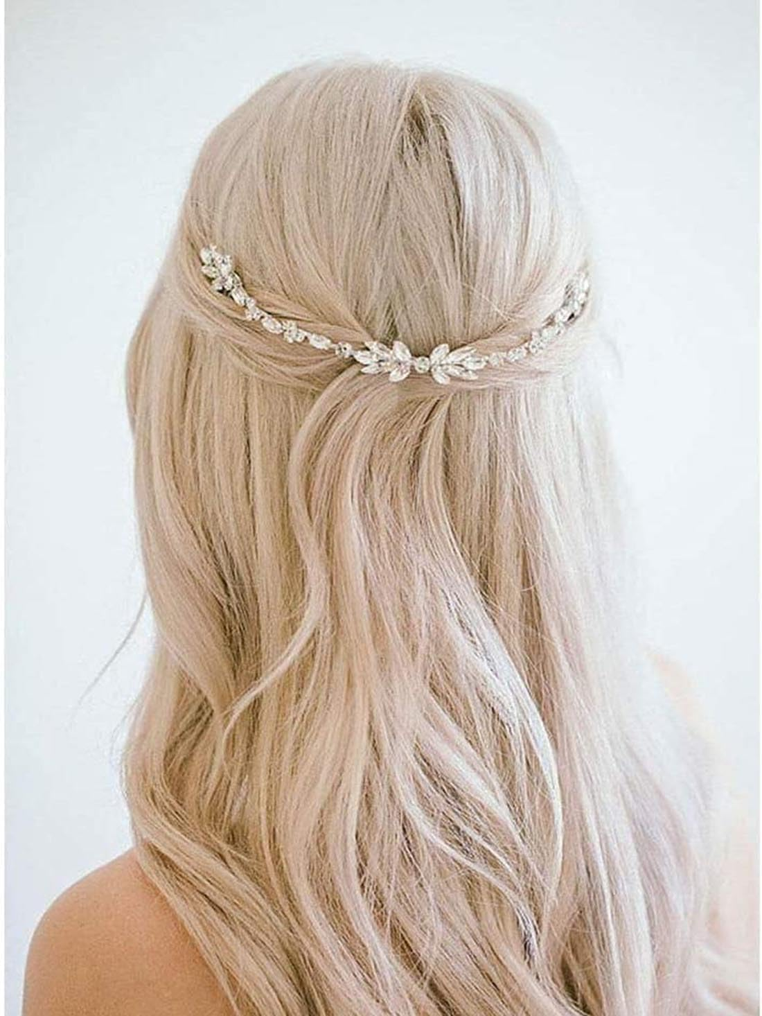 Resweky Bridal Wedding Flower Hair Comb Silver Rhinestone Bridal Hair Pieces Bridal Hair Side Comb Hair Accessories for Women and Girls image number 4