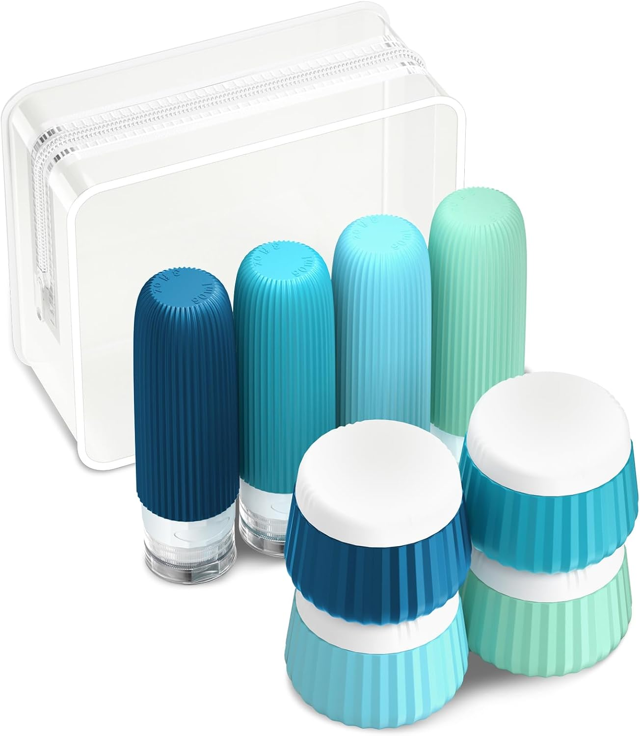 Mrsdry Travel Bottles - 8 Pack, TSA Approved Travel Size Toiletries, Leak Proof Silicone Squeezable Containers in Clear Bag