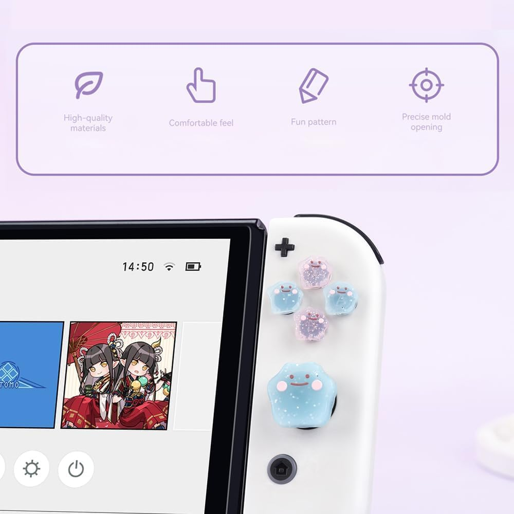 Cute D-Pad Button Caps Silicone Thumb Grips Set, Key Buttons Sticker Joystick Cover Caps Compatible with Nintendo Switch/Oled - Monster