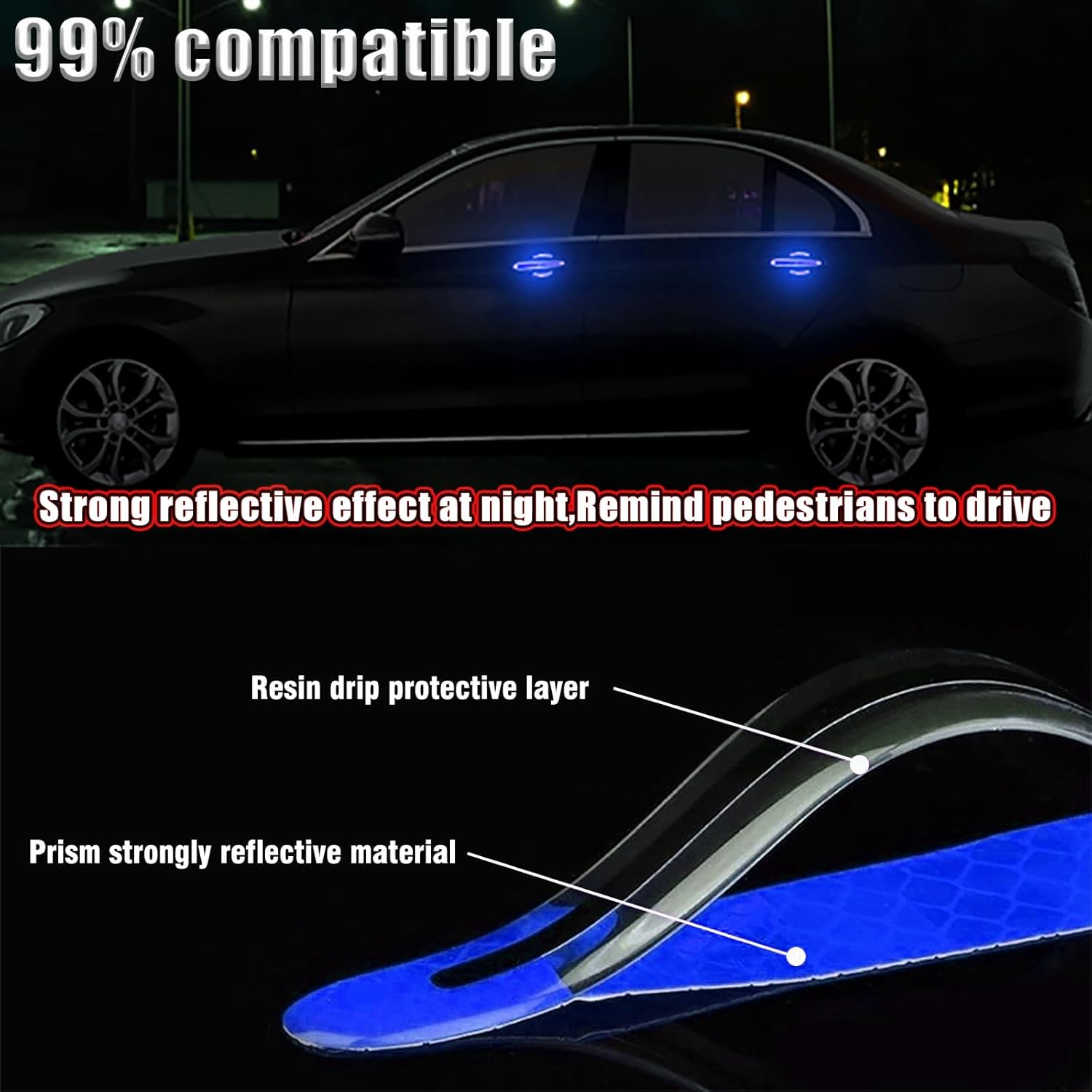 8Pcs Car Door Handle Protector Reflective Sticker,3D Carbon Fiber Universal Door Handle Scratch Protector Cover,Self-Adhesive & Non-Marking,Paint Guard Protective Films (Blue) image number 1