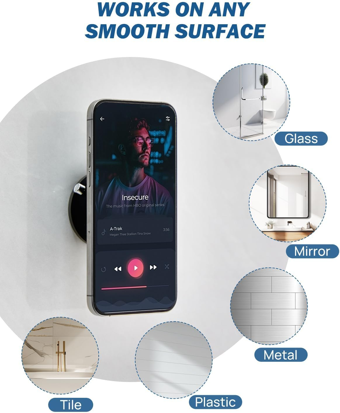 JOYTUTUS Shower Phone Holder, Reusable Suction Cup Phone Mount for Shower, Mirror, Kitchen, Window & Bathroom, Shower Phone Mount Compatible with Iphone 16, 15, 14, 13, 12 & All Phones,Black,1 Pack image number 5