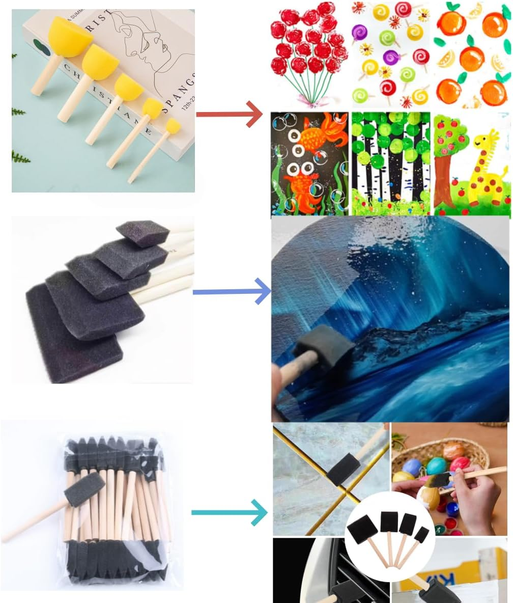 Glowify Foam Paint Brush, 100 Pieces,70 Pieces +30 Pieces, Foam Sponge Wooden Handle Paint Brush Set, Light Weight, Durable, Suitable for Acrylic, Stains, Varnish, Artworks image number 1