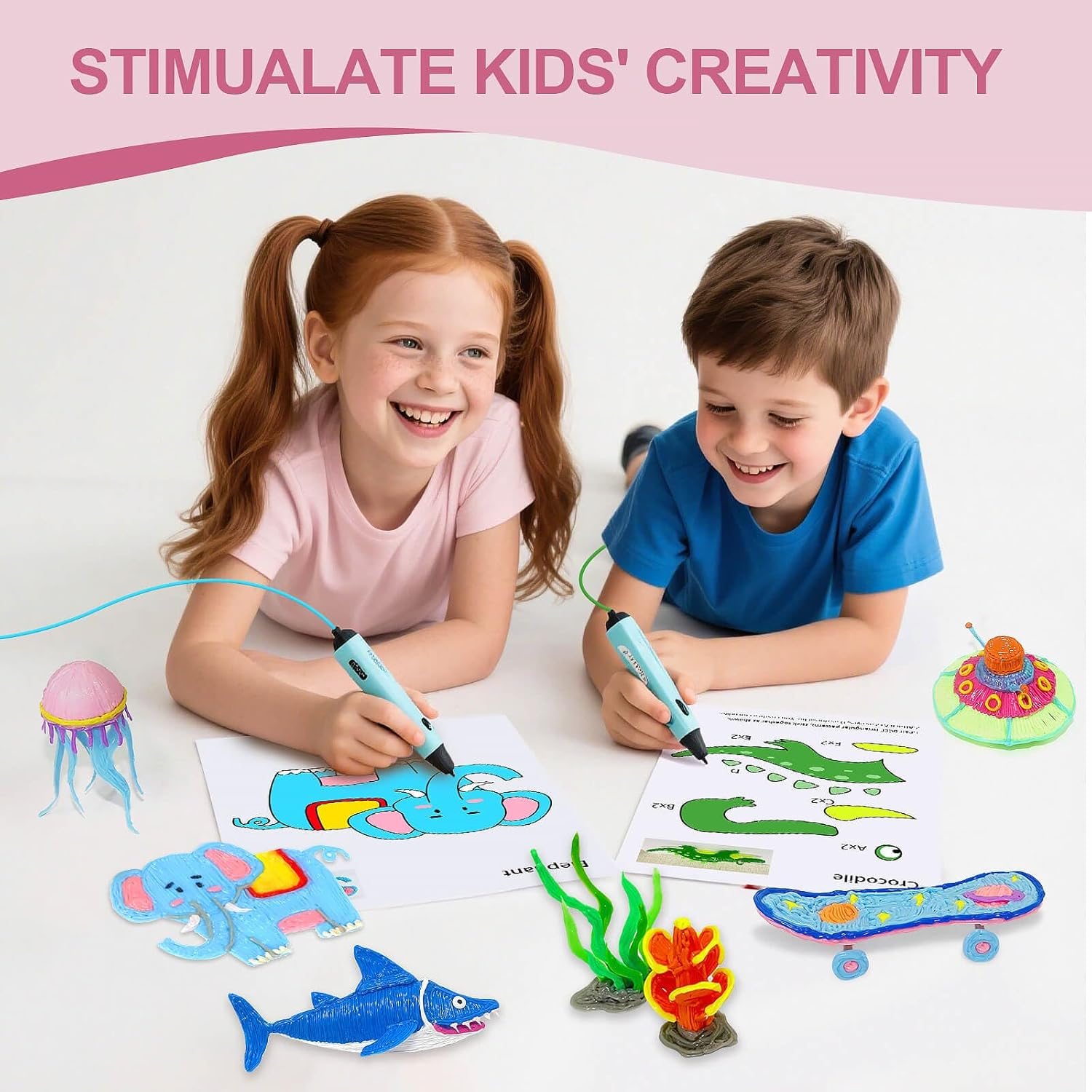 Dayker 3D Printing Pen Drawing Book, 40 Patterns Colorful Painting Graffiti Template, Thick Paper Stencils with a PVC Transparent Board for Birthday Christmas DIY Craft Gift image number 6