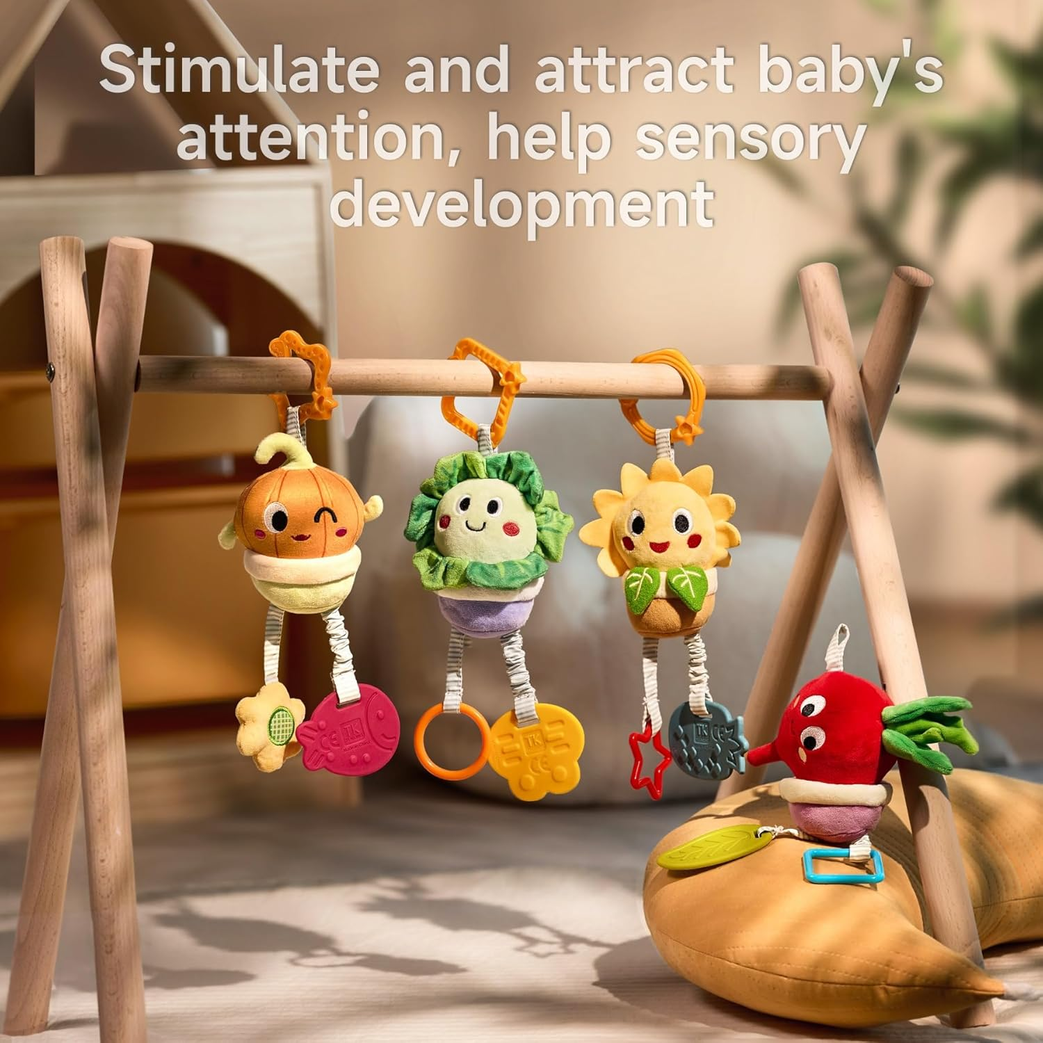 TUMAMA Baby Soft Potted Plant Hanging Stroller Toys Crib Car Seat Toys,Infant Newborn Crinkle Rattles with Squeaky Sensory Developmental Toy 0 3 6 12 Months image number 2