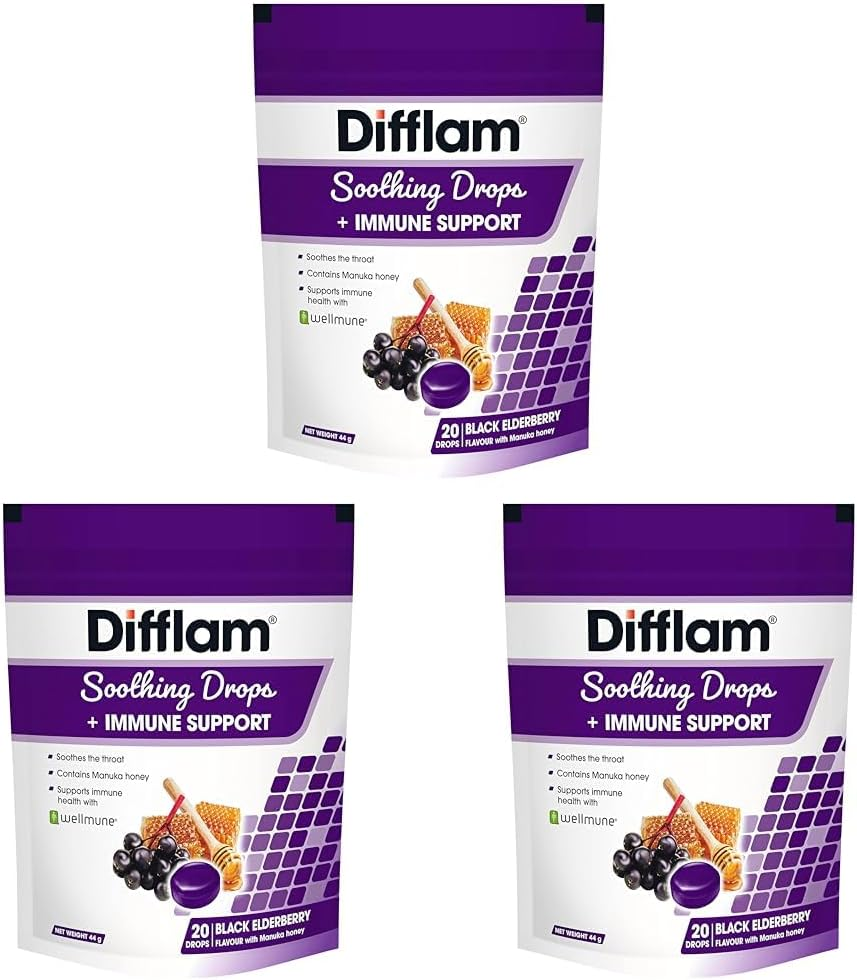 Difflam Soothing Drops + Immune Support 20 Pieces Pack, Black Elderberry image number 3