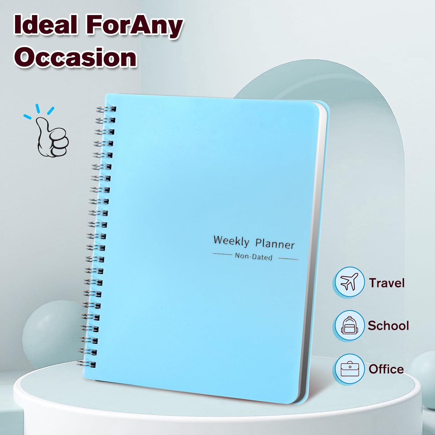 Undated Weekly Agenda, A5 English Spiral Notebook, Work Agenda, Weekly Notes, Waterproof PVC Cover (Blue) image number 5
