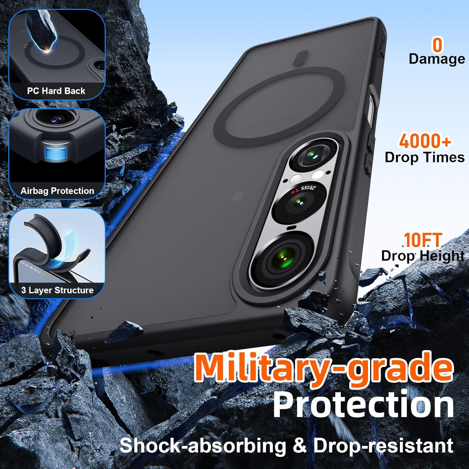 Vanrain Magnetic Case for Sony Xperia 1 VII Compatible with Magsafe, Mobile Phone Case, Shockproof, Scratch-Resistant, Matt, Translucent Back Mobile Phone Case, Black