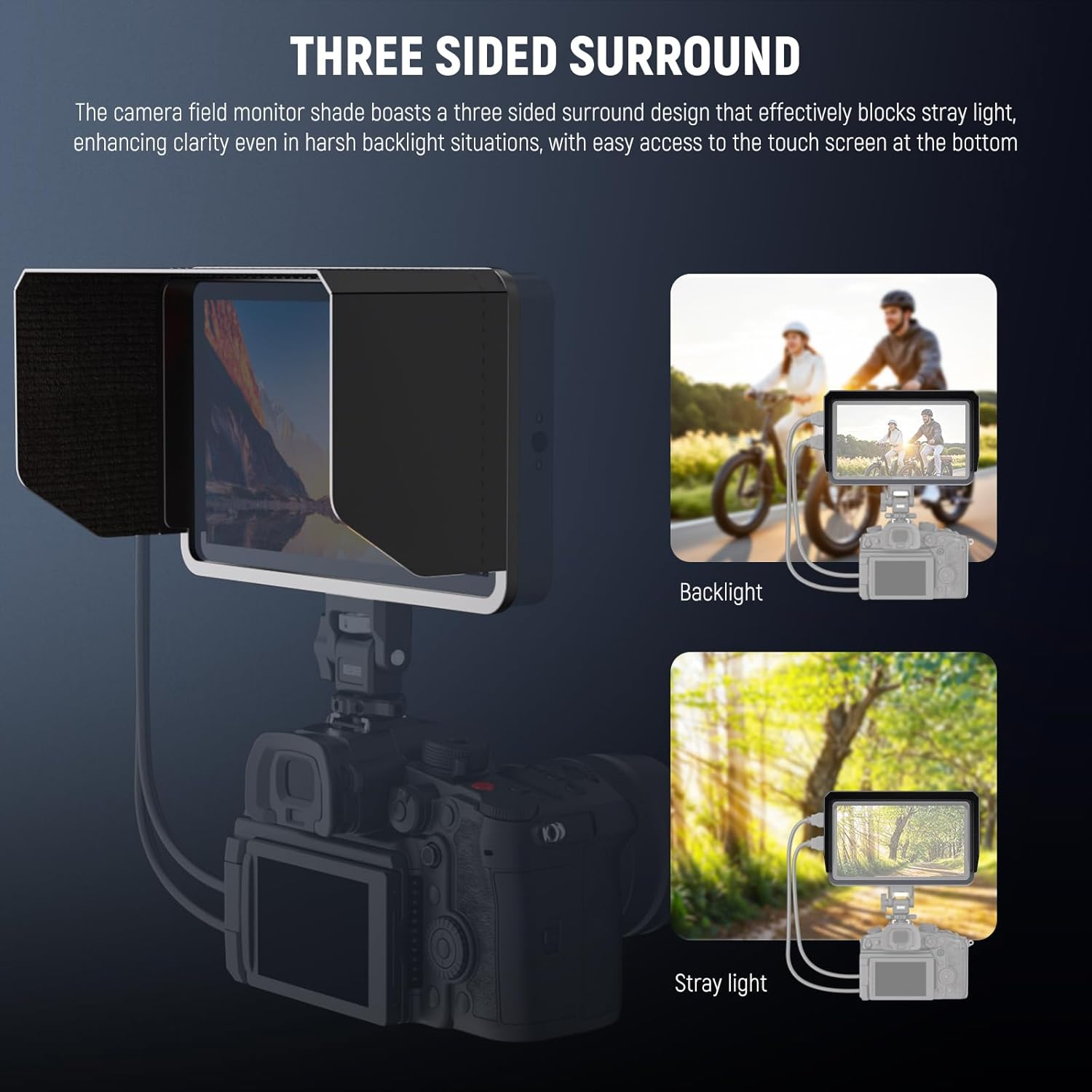 NEEWER Monitor Sunshade Hood for NEEWER F700 Camera Field Monitor, Three Sided Sun Hood & Formfitting Frame, Easy Button Access, Hook & Hook Attached, MA007 image number 1