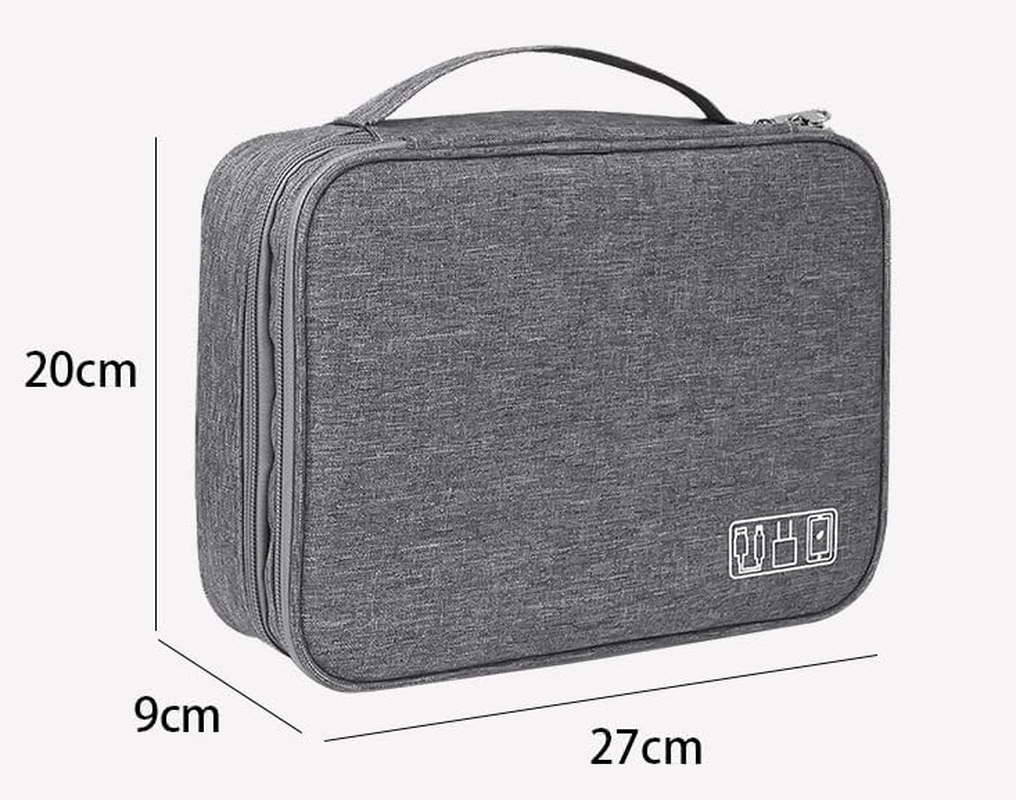 3 Layer Cable Organizer Bag, Universal Travel Electronics Accessories Storage Pouch for Cables, Headphones, Hard Drives, Adapters, Power Banks & More - Durable Travel Gear Carrying Case (Grey)