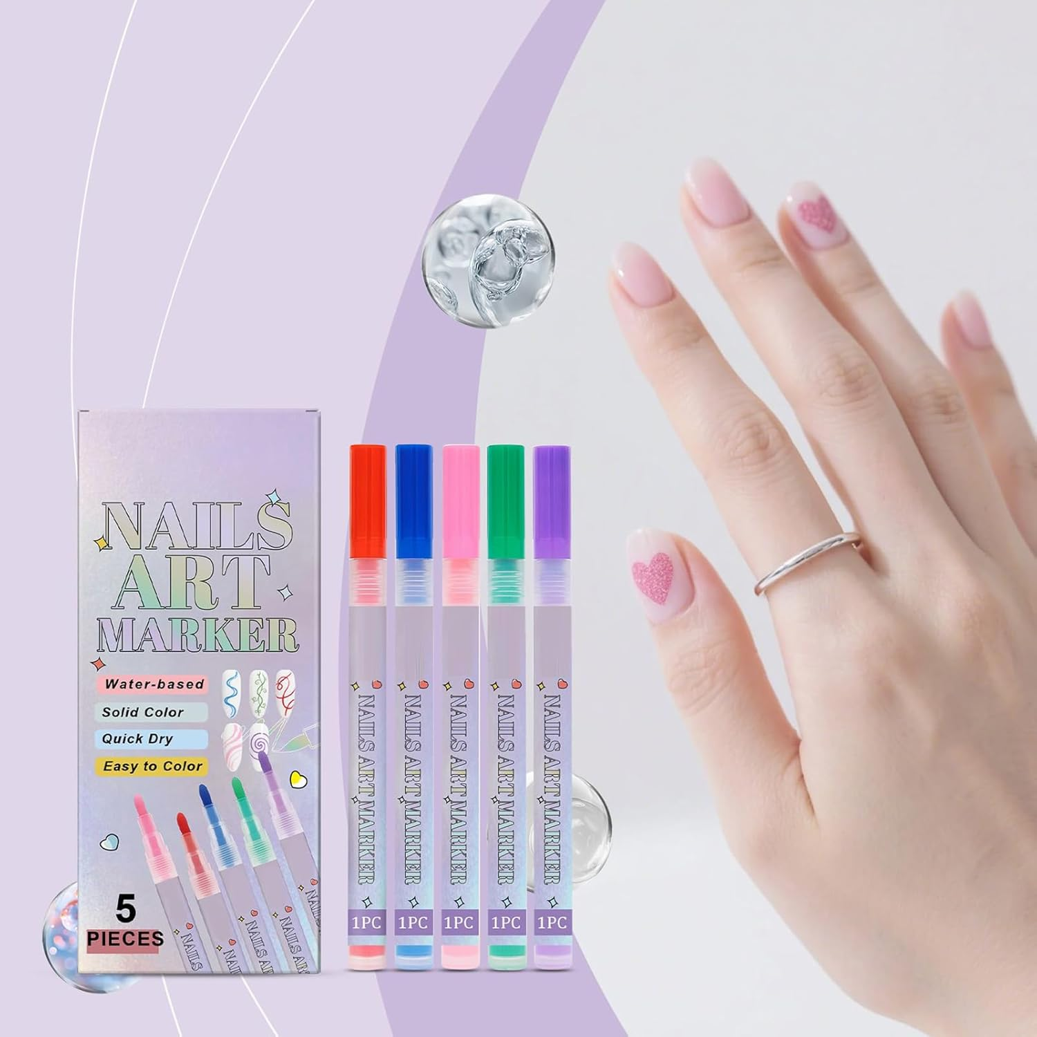 Nail Paint Pens,Point Liner Pen Drawing Painting for Nails Design - 5 Colors Quick-Drying Manicure Decoration Graffiti Doodle Markers for Indoor Home Beauty Salon Outdoor image number 1