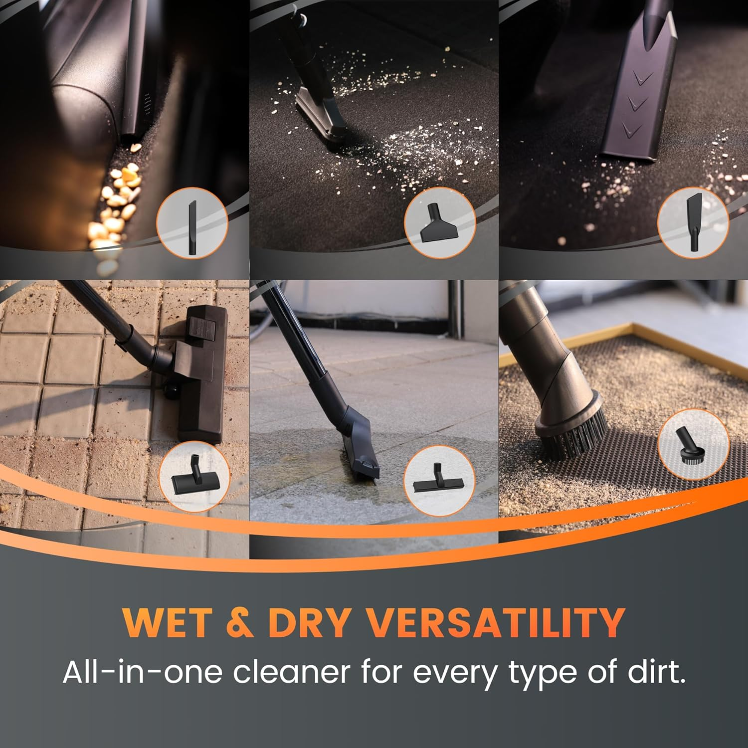 Giraffe Tools Grandstorm Vacuum Cleaner with 10M Retractable Hoses, Wall Mounted, Wet Dry Vacuum Cleaner with 6 Nozzles for Car Detailing Normal Version, Grey, No Remote Control image number 5