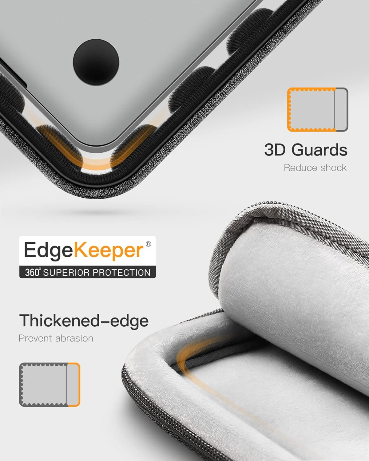 Inateck 360&deg; Protection 13.3" Laptop Bag Sleeve Case Compatible with 14.2 Macbook M3/M2/M1 Pro/Max A2992/A2918/A2779/A2442 2023-2021, 13 Macbook Air 2012-2017, 13 Macbook Pro 2012-2015 - Black Grey image number 2