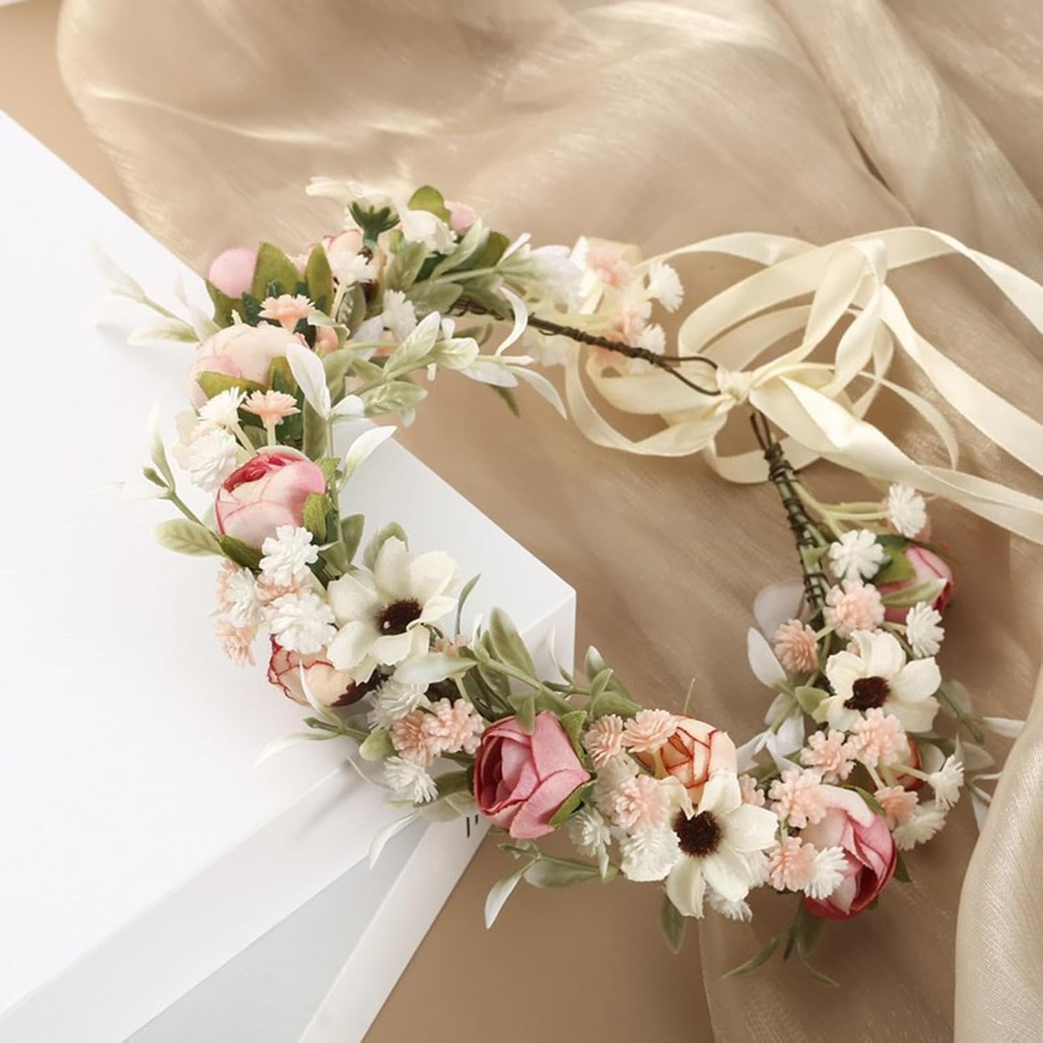 Flower Headpiece | Wedding Floral Crown - Artificial Floral Headpieces, Adjustable Flower Crown Garland for Friends Family