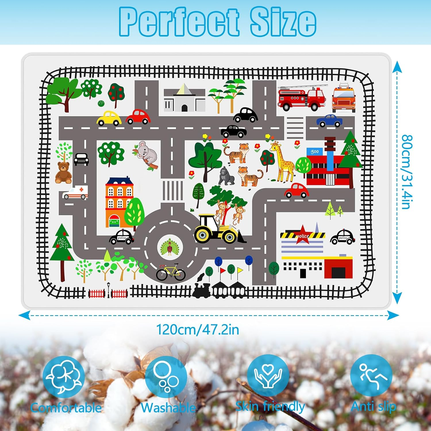 Play Mat Kids Rug Carpet Playmat Extra Large Learn Have Fun Safe Road Traffic System Multi Color Study Activity Centerpiece Play Mat for Playing with Cars for Bedroom Playroom (Road Traffic System 04) - Road Traffic System 04 image number 2