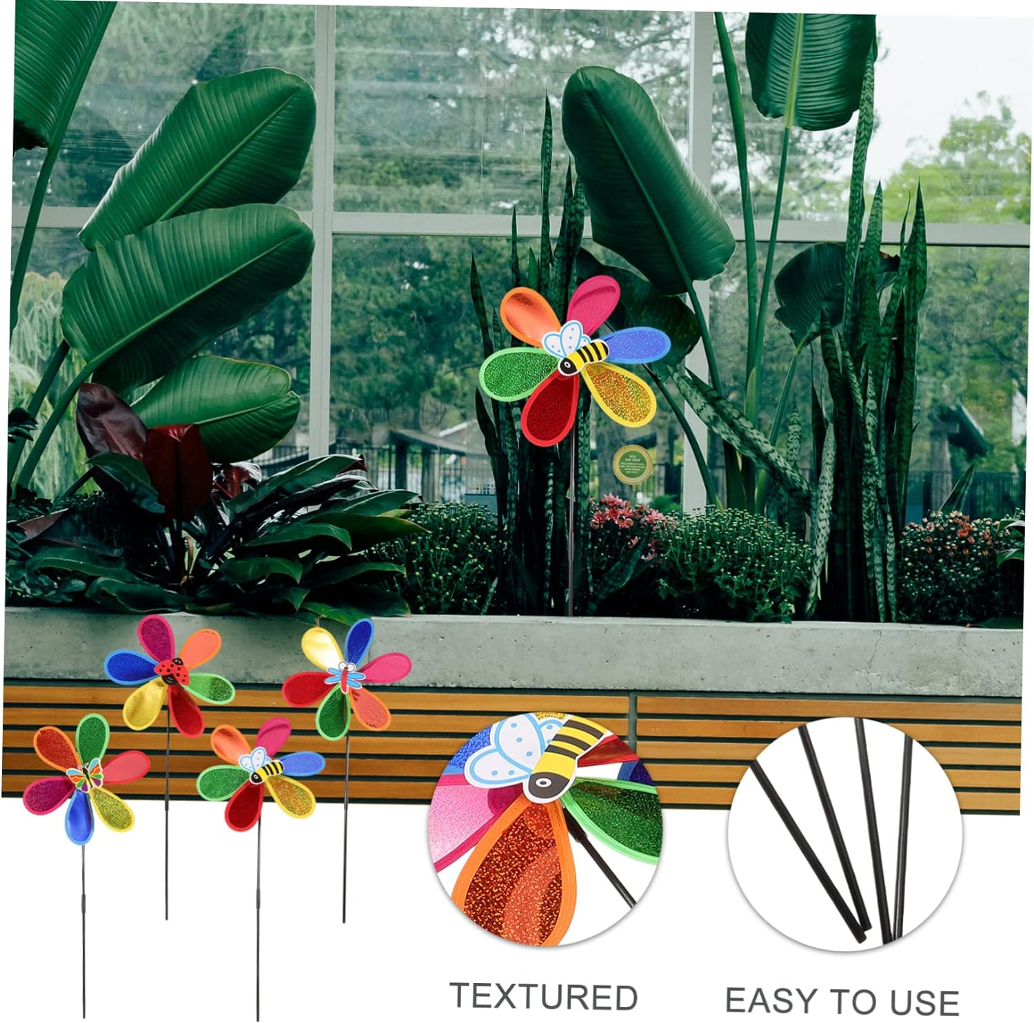 Kisangel 4Pcs Colorful Plastic Garden Pinwheel Decor Outdoor Lawn Spinner Windmill Ornaments for Party and Yard Decoration Random Style image number 4