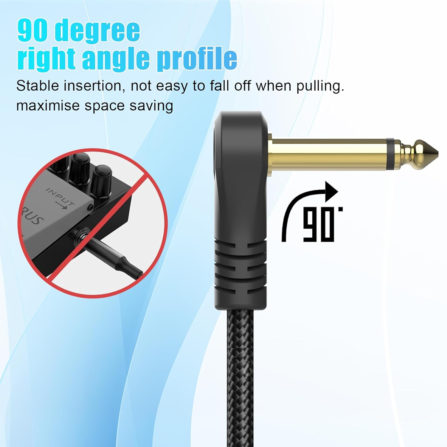 Guitar Patch Cables 3-Pack/6-Pack, 6 Inch/15Cm Right-Angle 1/4" TS Pedal Effect Cable, Shielded Instrument Cord for Amp, Mixer, Electric Guitar, Bass, and More (6-Pack) image number 6