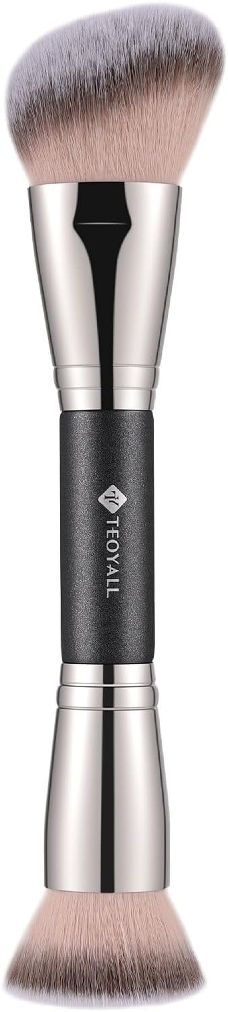 TEOYALL Dual-Ended Foundation Contour Brush, Flat Top and Angled Synthetic Bristles for Bronzer Liquid Cream Powder