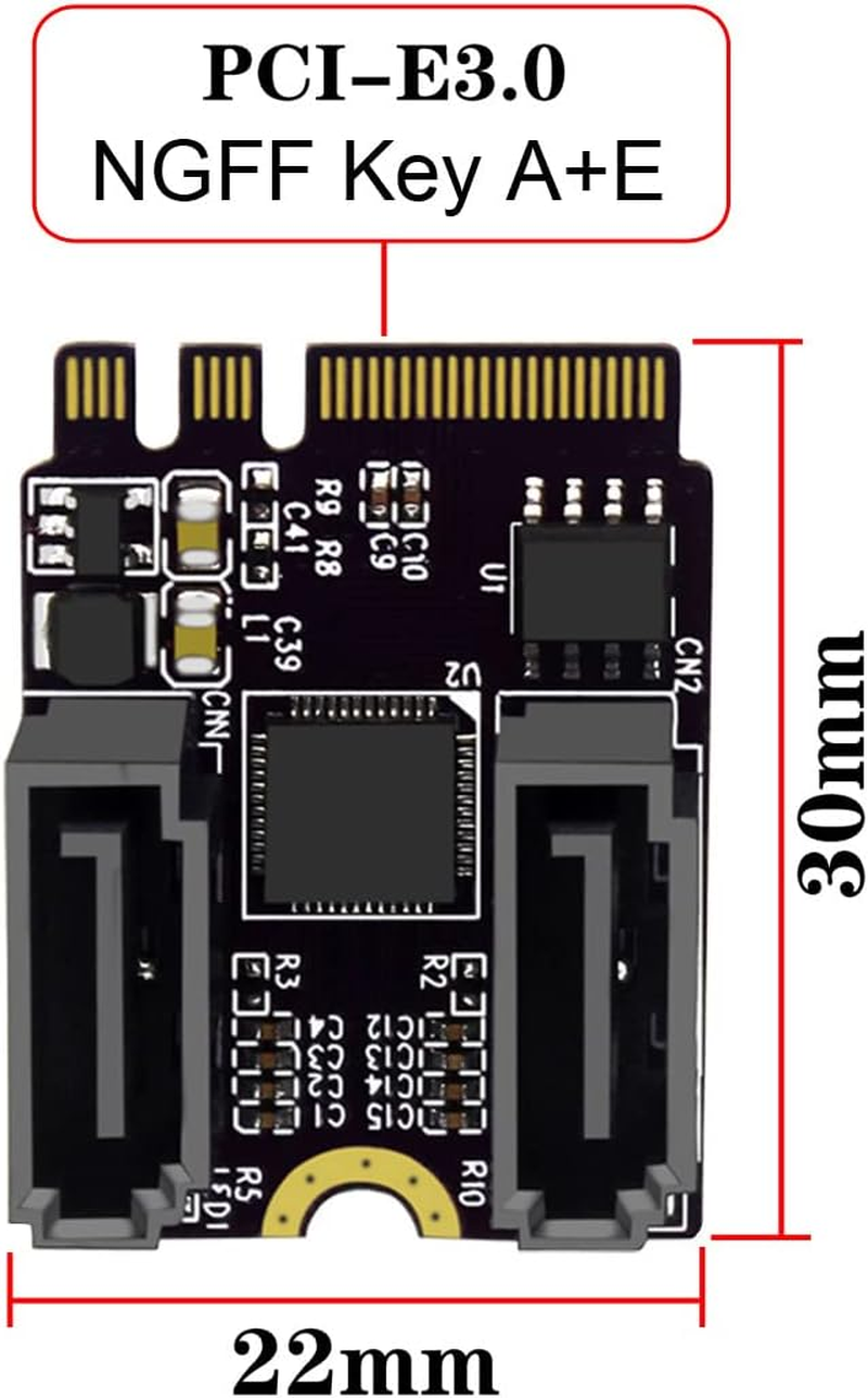 NFHK NGFF Key A+E PCI Express to SATA 3.0 6Gbps Dual Ports Adapter Converter Hard Drive Extension Card JMB582 2230 image number 2