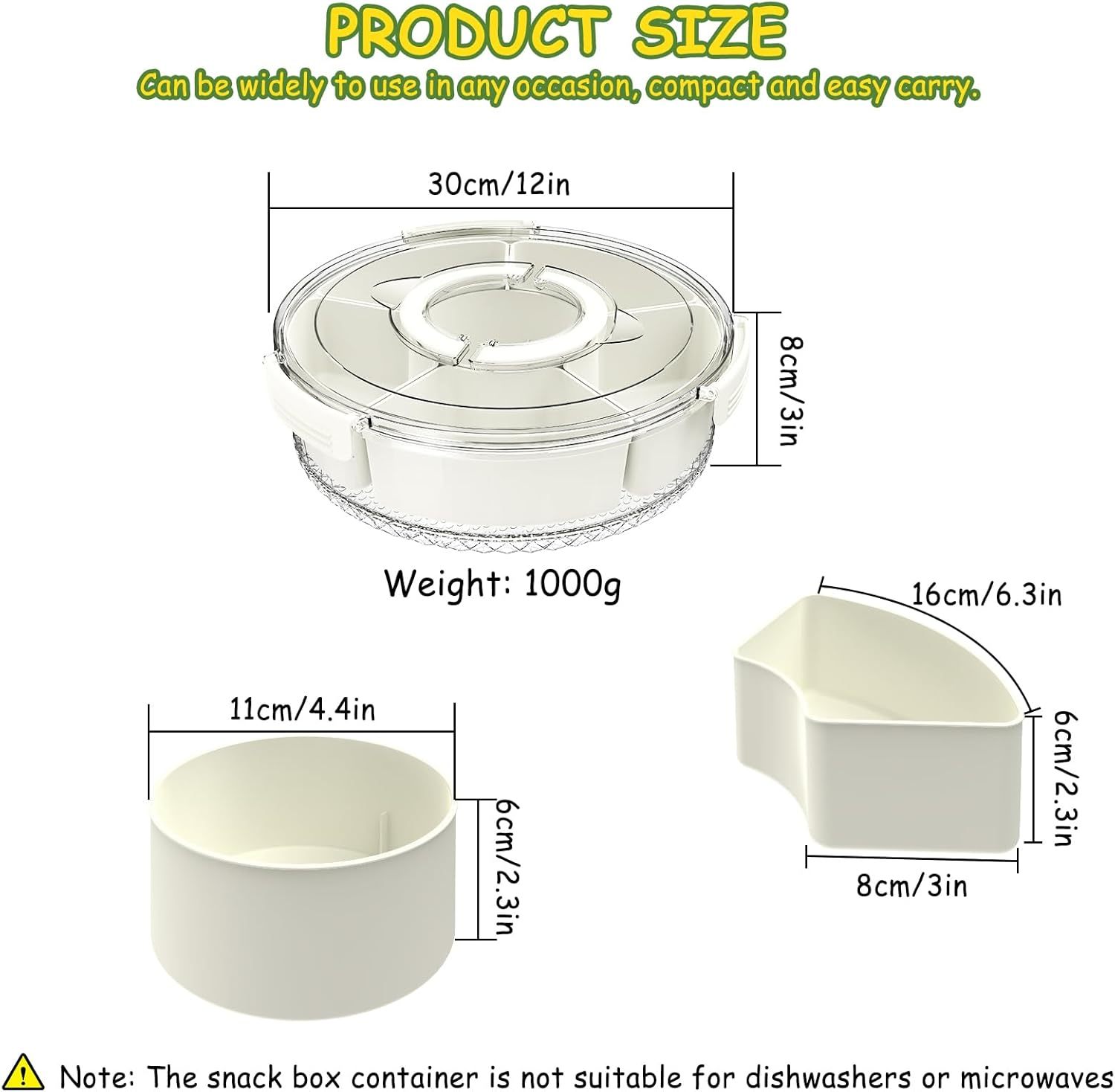 Giecy Snack Box with Airtight Lid & Handle - Divided Serving Tray Rotatable Snack Container for Home Kitchen Outdoor Travel Foods, Fruits, Candies, Nuts, Spices - 6 Compartments image number 4