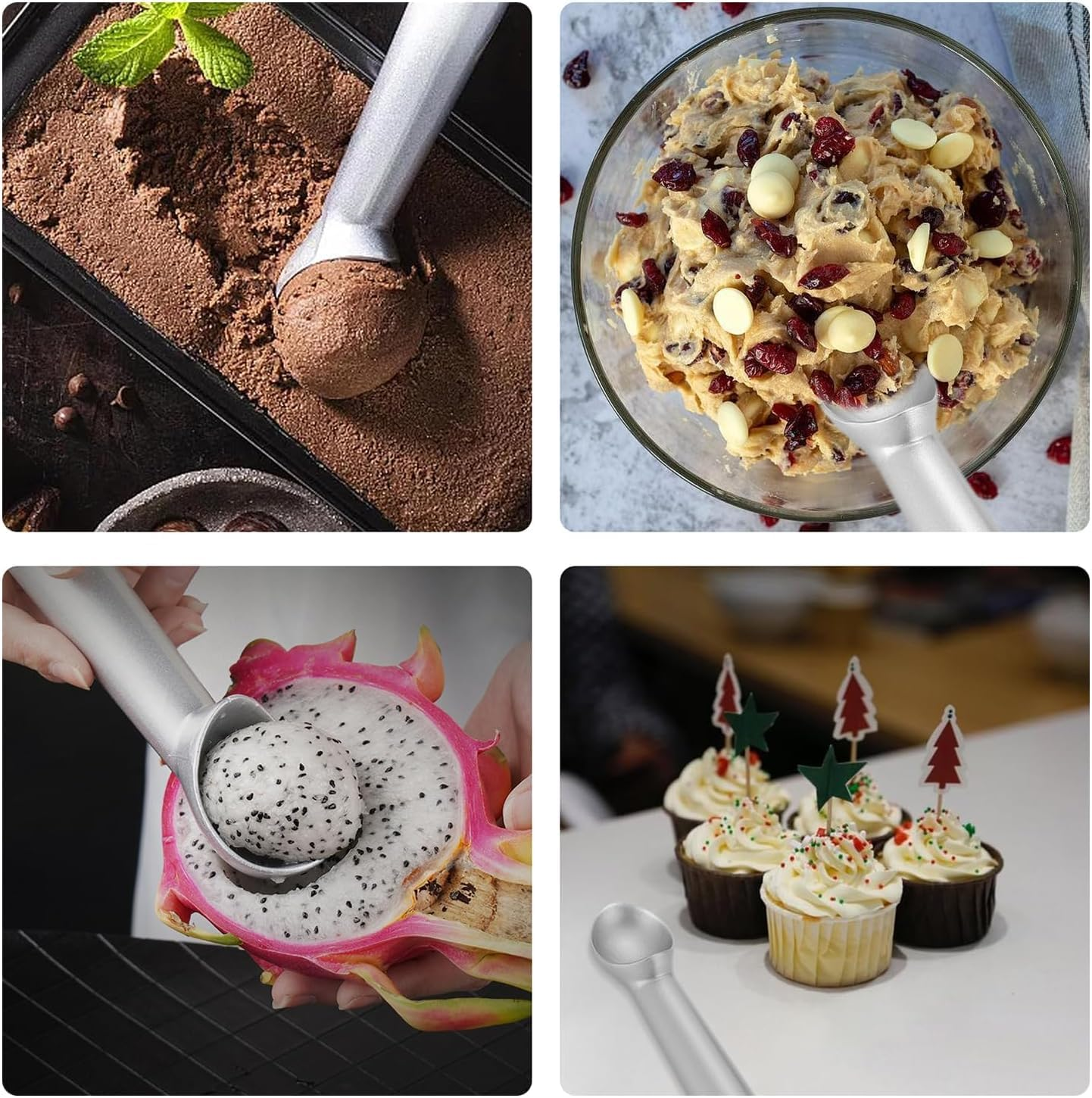 Ice Cream Scoop, 7 Inches Nonstick Anti-Freeze One Piece Aluminum Scooper Spoon, Durable, Lightweight, Perfect for Frozen Desserts, for Gelato, Cookie Dough, Sorbet, Almond