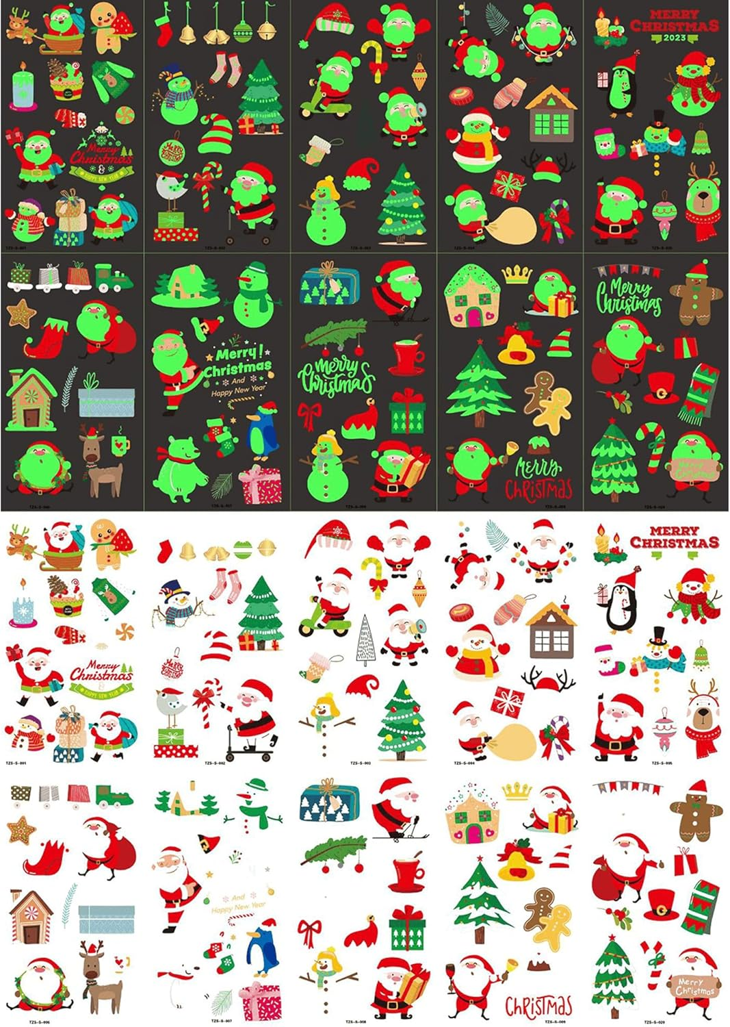 Luminous Christmas Temporary Tattoos 10 Sheets, 120 Pcs Glow in the Dark Xmas Body Stickers, Waterproof Holiday Decorative Tattoos, Party Decoration Accessories
