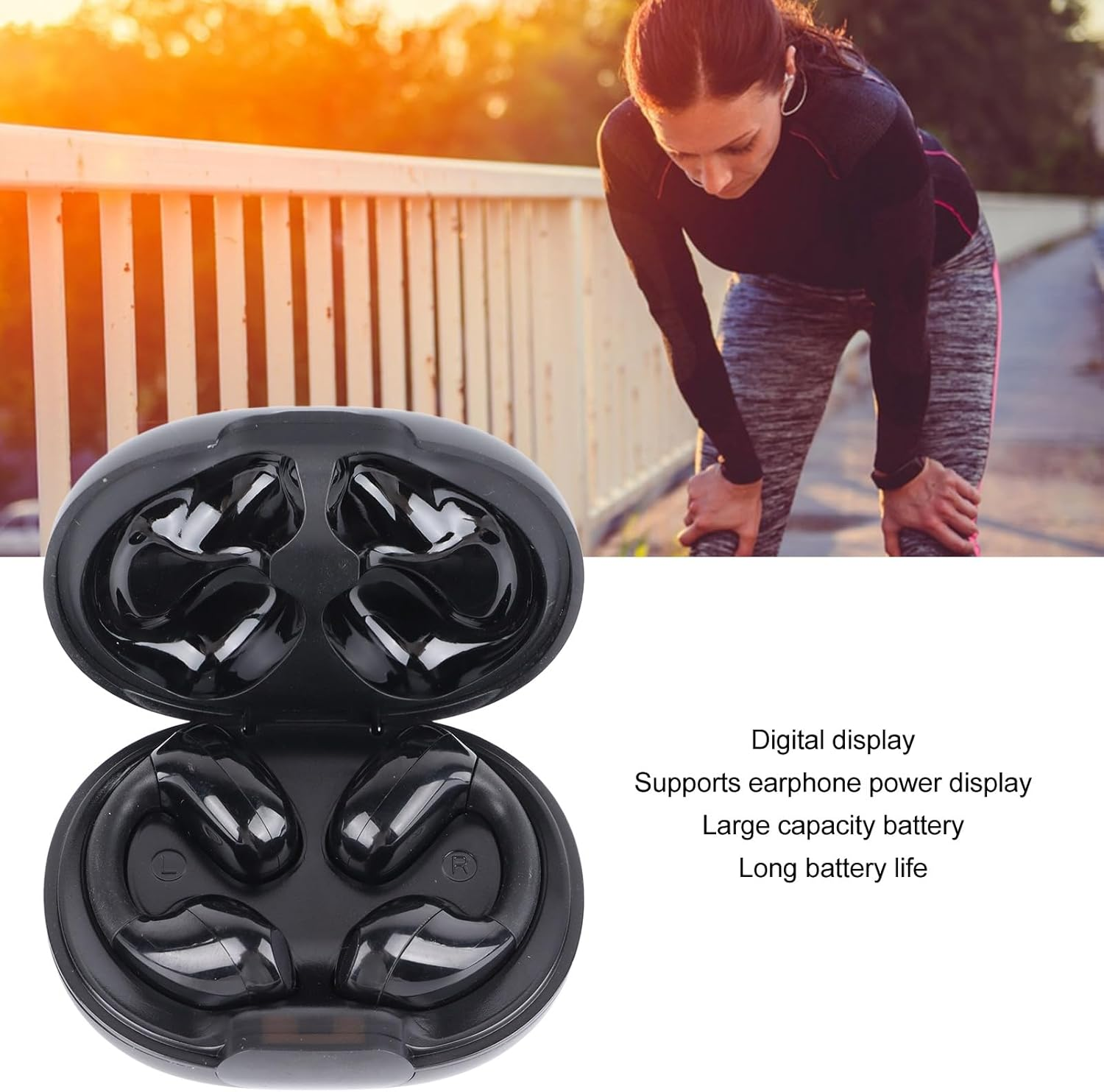 Clip-On 5.3 Earphones, Hifi Stereo, Open Ear, Wireless, Sports Business, Bone Conduction, Touch Control (Black) image number 2