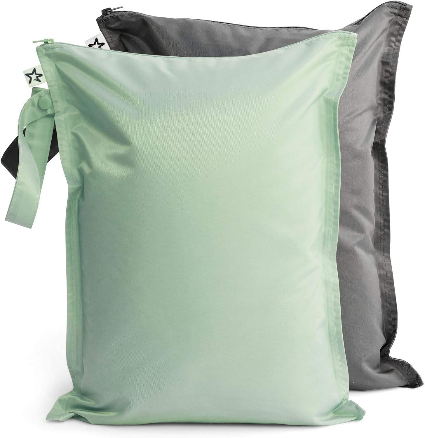 Tiny Twinkle Mess-Proof Wet Bags 2 Pack Waterproof and Washable Bag for Travel Storage, Stroller, Daycare, Baby Diapers, Yoga, Beach, Pool, Wet Toddler Swimsuits (Black, Green Checkers) image number 5