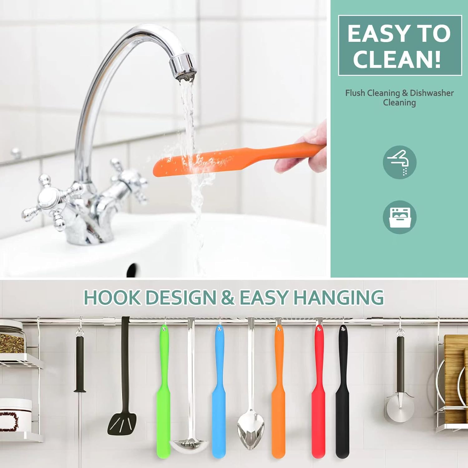 5Pcs Silicone Jar Spatulas - Cake Cream Spatulas Set, 9.8 Inch Non-Stick Heat Resistant Mixing Butter Spatulas Baking Scrapers for Jars Blenders Cooking Stirring (5 Color) image number 6