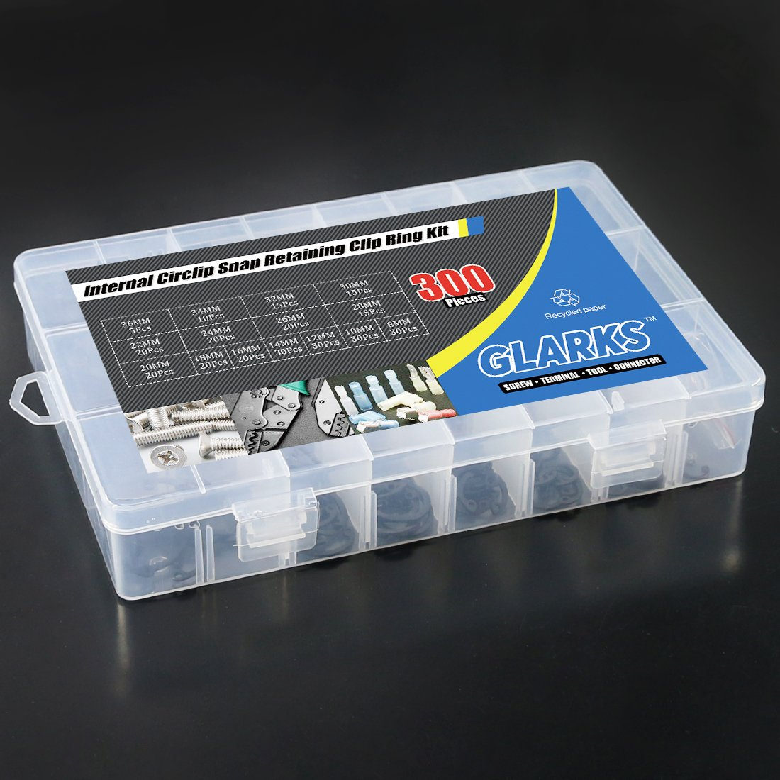 Glarks 300Pcs 15 Size Metric Internal Circlips Snap Retaining Ring Assortment Kit, Black Alloy Steel image number 5