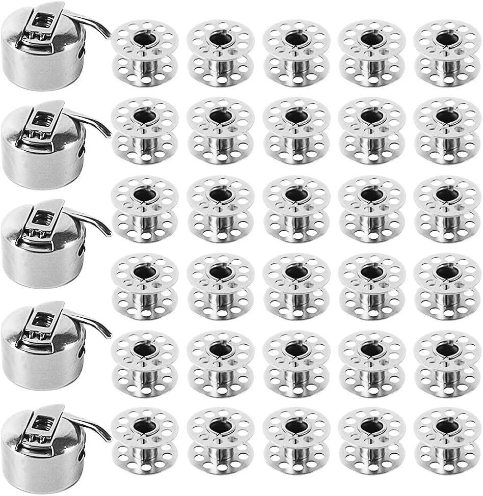 30 Pcs Sewing Machine Bobbins,5 Pcs Bobbin Case for Front Loading,Maxin Stainless Steel Bobbins for Brother, Singer, Janome,Toyata, and Others image number 3